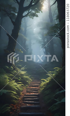 A path in foggy forest 118063720