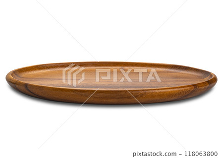 Side view of single empty wooden tray. 118063800