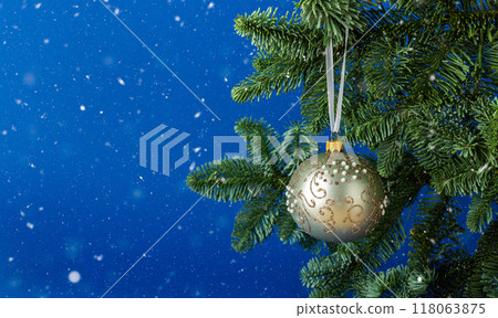 Christmas ball hanging on a fir branch 118063875