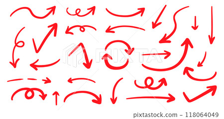 簡單的筆手寫箭頭設定向量紅色 簡單的筆手寫箭頭設定向量紅色 118064049