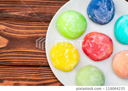 Mix of colorful mochi . Traditional japanese dessert 118064235