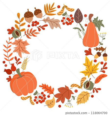 Cozy round autumn frame for seasonal design Cozy round autumn frame for seasonal design 118064700