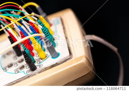 Close-up colorful EEG electrode wires Close-up colorful EEG electrode wires 118064711