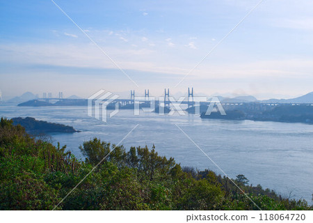 Distant view of the Great Seto Bridge from Mt. Washuu 118064720