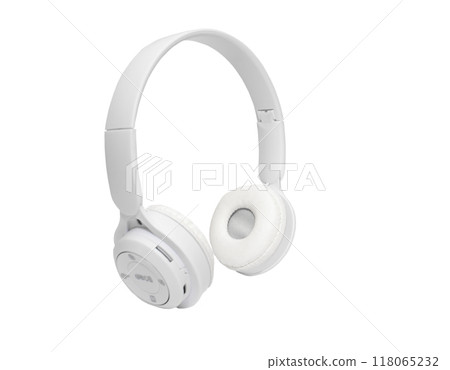 White wireless headphones isolated on white background, copy space White wireless headphones isolated on white background, copy space 118065232