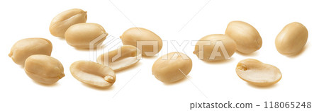 Long peeled peanut group isolated on white background 118065248