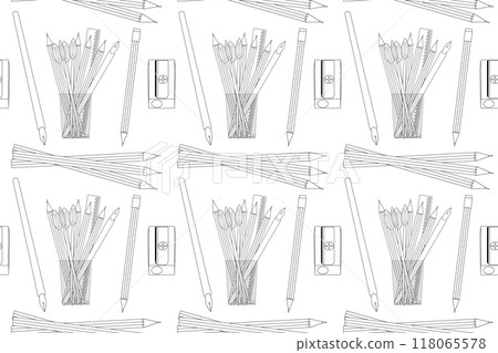 School Supplies Seamless Pattern Coloring Page 118065578