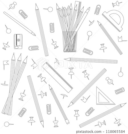 Black and White School Supplies Pattern for Coloring 118065584