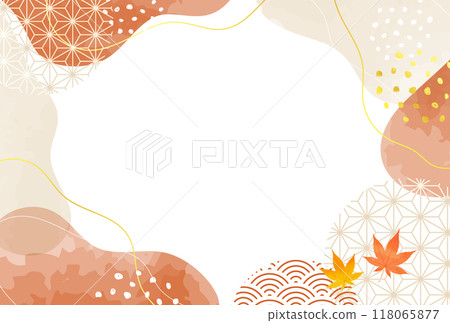 敬老日秋天秋葉水彩風格曲線日本圖案框架 118065877