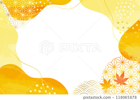 敬老日秋天秋葉水彩風格曲線日本圖案框架 118065878