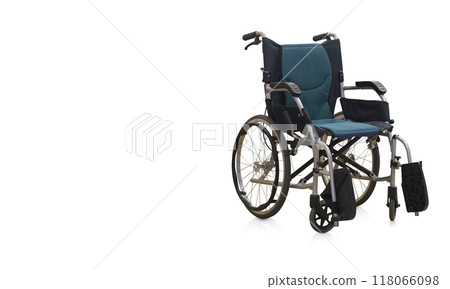 right side, blue and black wheel chair on white background, object,  comfortable, travel, jaunt, technology, seat, hospital, copy space 118066098