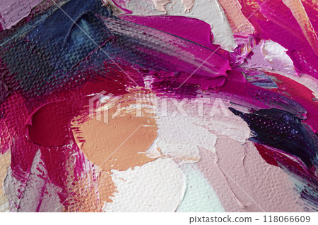 Vibrant abstract painting with rich textures and bold colors showcasing layers of pinks, reds, and neutrals in a close-up view Vibrant abstract painting with rich textures and bold colors showcasing layers of pinks, reds, and neutrals in a close-up view 118066609