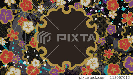 American comic style Japanese pattern snowflake and plum blossom background illustration_16:9 American comic style Japanese pattern snowflake and plum blossom background illustration_16:9 118067013