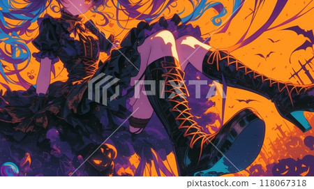 萬聖節 cosplay 的動漫風格美女孩 萬聖節 cosplay 的動漫風格美女孩 118067318