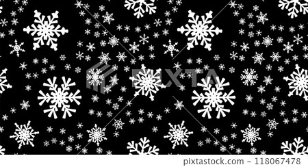 Snowflakes seamless pattern for Christmas holidays. Xmas snowflake ornament for winter holidays greeting card or wrapper. Christmas snowfall texture. Snowflakes seamless pattern for Christmas holidays. Xmas snowflake ornament for winter holidays greeting card or wrapper. Christmas snowfall texture. 118067478