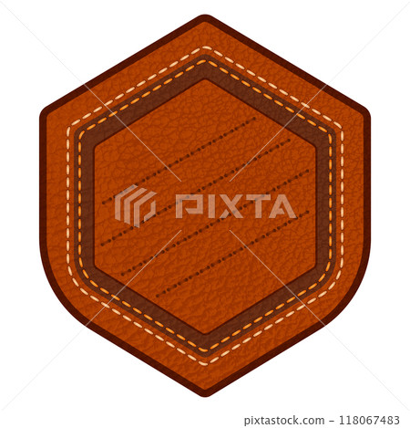 Leather label with grungy texture and seam. Brown lag element or sign, isolated for cloth design 118067483