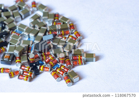 Various electronic components, resistors, capacitors, diodes, transistors 118067570