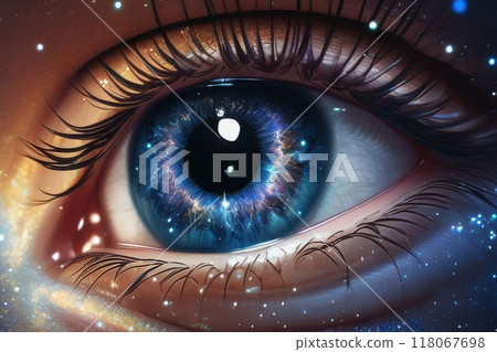 Macro shot of brown eye at sunset. 118067698