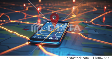 Modern Smartphone Navigation Concept on Digital Map with Real-Time GPS Tracking 118067863