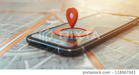 Modern Smartphone Navigation Concept on Digital Map with Real-Time GPS Tracking 118067881