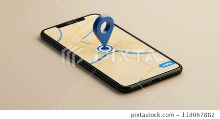 Modern Smartphone Navigation Concept on Digital Map with Real-Time GPS Tracking 118067882