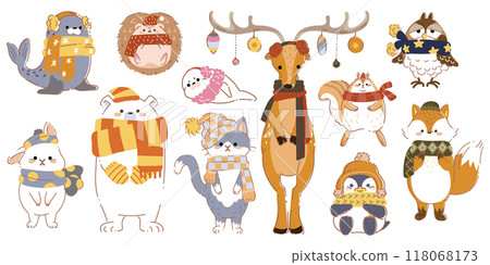 Cute animals wearing scarves 1 118068173