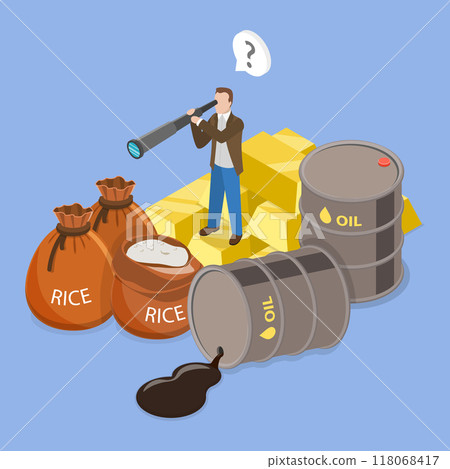 3D Isometric Flat Vector Illustration of Forecast In World Economy, Agriculture, Oil, Gold Future Vision for Business Traders 118068417