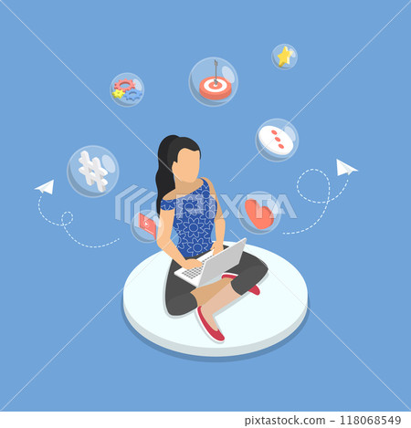 3D Isometric Flat Vector Illustration of Influencer Marketing, Utilizing Online Platforms for Promotional Purposes 118068549