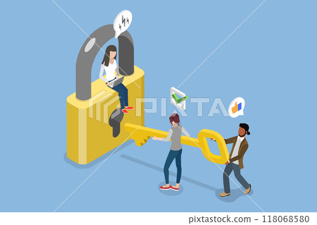 3D Isometric Flat Vector Illustration of Security And Protection, Safe Confidential Information 118068580