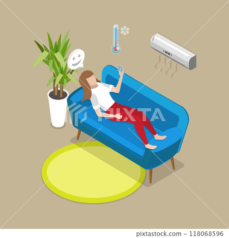 3D Isometric Flat Vector Illustration of Climatic Control, Air Conditioning Home System 118068596
