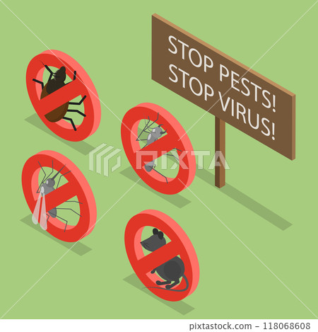 3D Isometric Flat Vector Illustration of Pest Control, Protection from Harmful Insects and Rodents 118068608