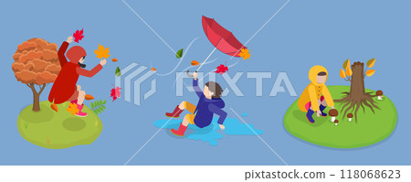 3D Isometric Flat Vector Illustration of Autumn Cozy Moments, Leaf Collecting, Crunchy Piles, and Cozy Nature Moments 118068623