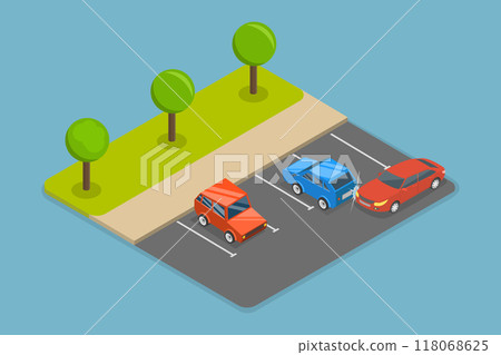 3D Isometric Flat Vector Illustration of Safe Parking Tips , Road Traffic Accident 3D Isometric Flat Vector Illustration of Safe Parking Tips , Road Traffic Accident 118068625