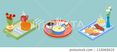 3D Isometric Flat Vector Illustration of Delightful Breakfast, Cozy Morning Ritual 3D Isometric Flat Vector Illustration of Delightful Breakfast, Cozy Morning Ritual 118068629