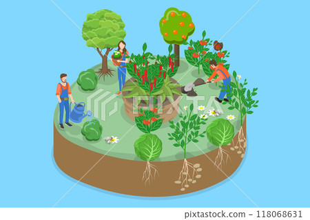 3D Isometric Flat Vector Illustration of Protecting Biodiversity , Organic Farming, Ecological Agriculture 118068631