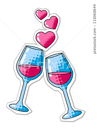 Heart wine glasses for Valentine Day. Holiday romantic sticker and love symbol. Heart wine glasses for Valentine Day. Holiday romantic sticker and love symbol. 118068644
