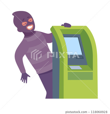 Man Criminal at Bank Terminal Commit Crime and Theft Vector Illustration Man Criminal at Bank Terminal Commit Crime and Theft Vector Illustration 118068928
