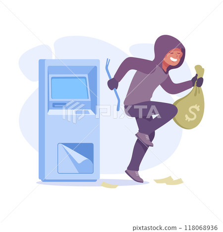 Man Criminal with Sack of Money Commit Crime and Theft Vector Illustration Man Criminal with Sack of Money Commit Crime and Theft Vector Illustration 118068936