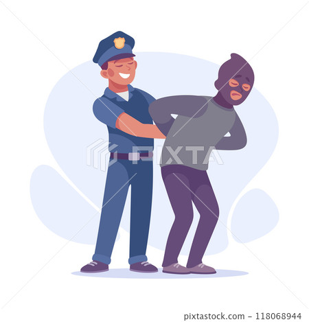 Man Criminal Arrested by Policeman Commit Crime and Theft Vector Illustration 118068944