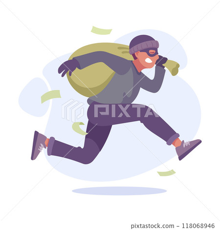 Man Criminal Escape with Sack of Money Commit Crime and Theft Vector Illustration Man Criminal Escape with Sack of Money Commit Crime and Theft Vector Illustration 118068946