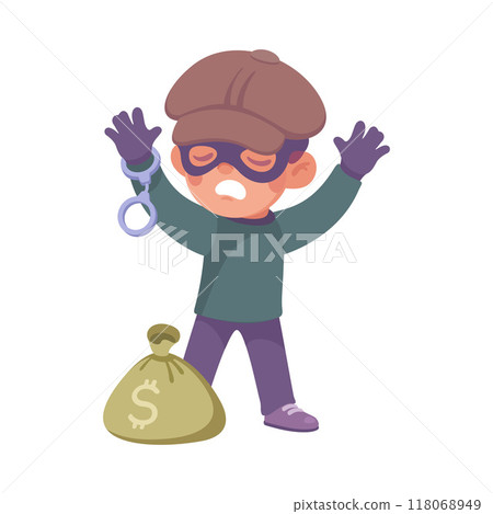 Man Criminal Caught Stand with Raised Hands Commit Crime and Theft Vector Illustration Man Criminal Caught Stand with Raised Hands Commit Crime and Theft Vector Illustration 118068949