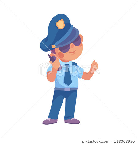 Man Police Officer in Blue Uniform and Cap on Duty Vector Illustration Man Police Officer in Blue Uniform and Cap on Duty Vector Illustration 118068950