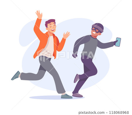 Man Criminal Escape with Smartphone Commit Crime and Theft Vector Illustration 118068968