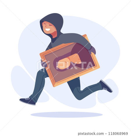 Man Criminal Escape with Picture Commit Crime and Theft Vector Illustration 118068969