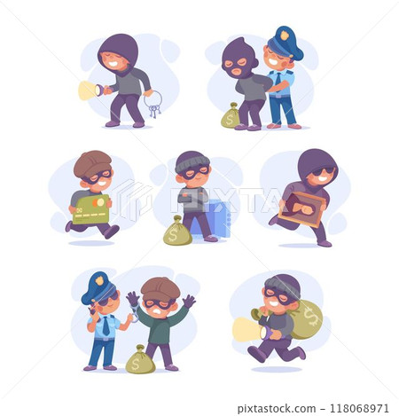 Man Criminal Commit Crime and Theft Vector Set 118068971