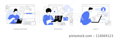 Working on computer isolated cartoon vector illustrations se Working on computer isolated cartoon vector illustrations se 118069123