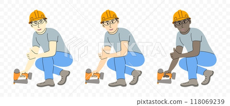 Builder or roofer with nailer or nailgun, graphic design. Construction, repair, construction tools and people, vector design and illustration 118069239