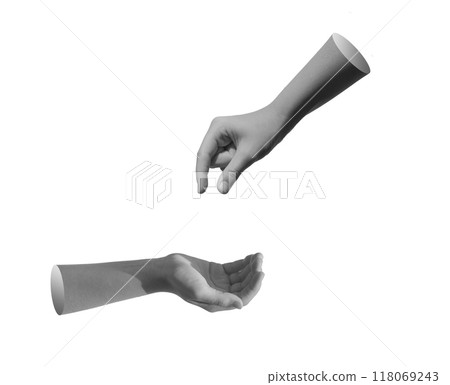Kids hand giving and taking something, isolated on white background Kids hand giving and taking something, isolated on white background 118069243