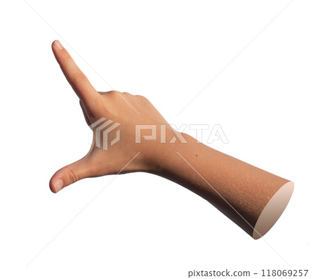 A hand using two fingers to hold and measure an invisible, big large huge object isolated on white A hand using two fingers to hold and measure an invisible, big large huge object isolated on white 118069257