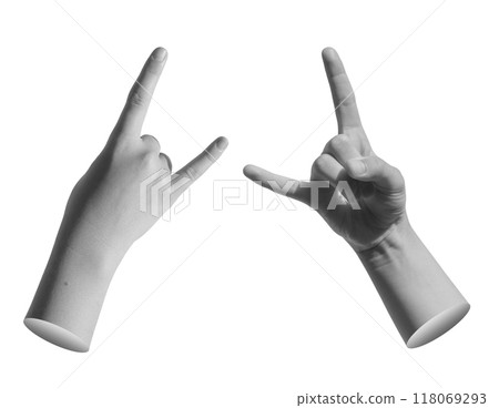 Kids hand, rock horns sign. Gesture symbol, finger punk rocker, concert. Musician signal isolated on 118069293